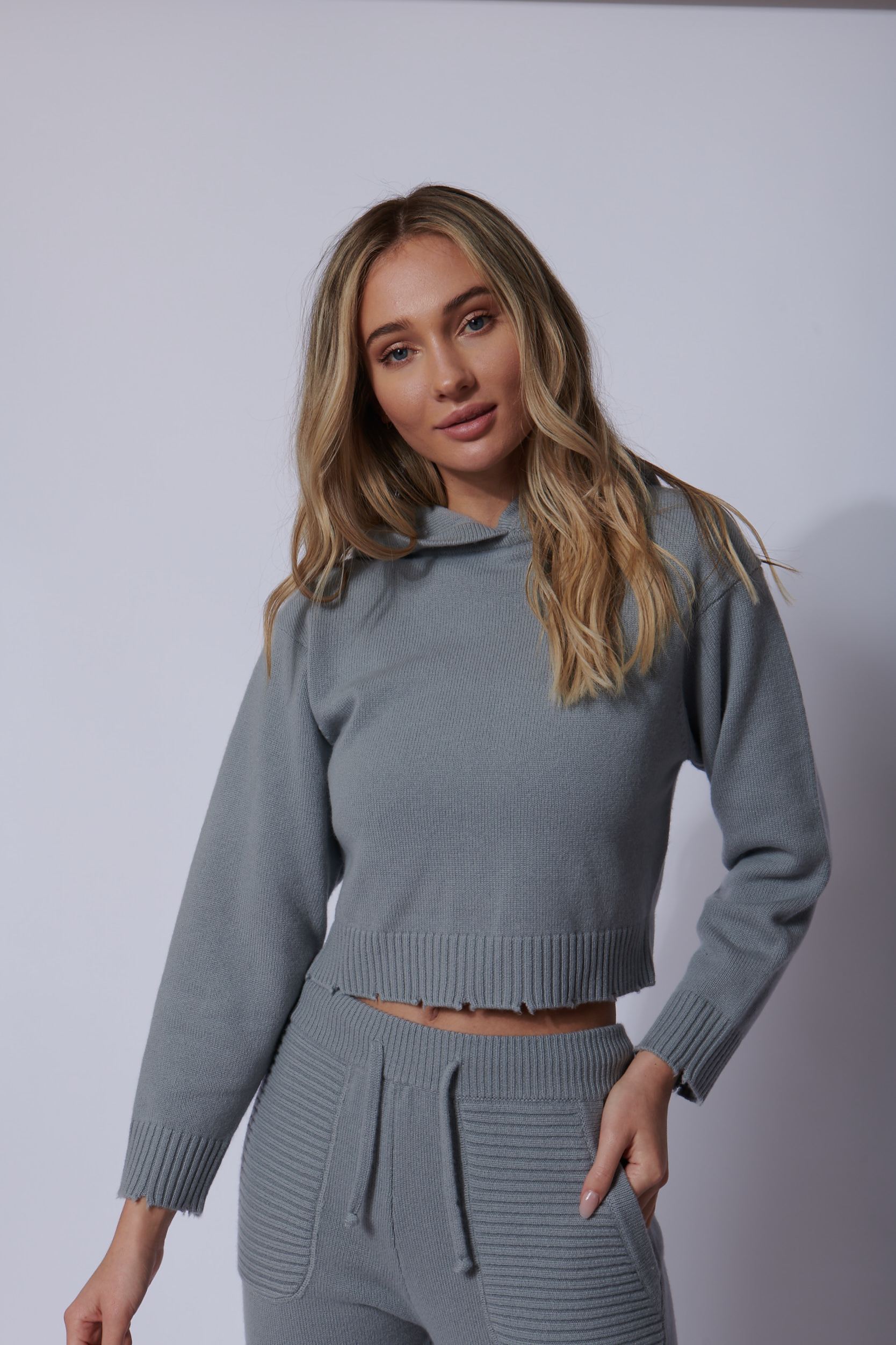 Stone Cashmere Crop Hoodie